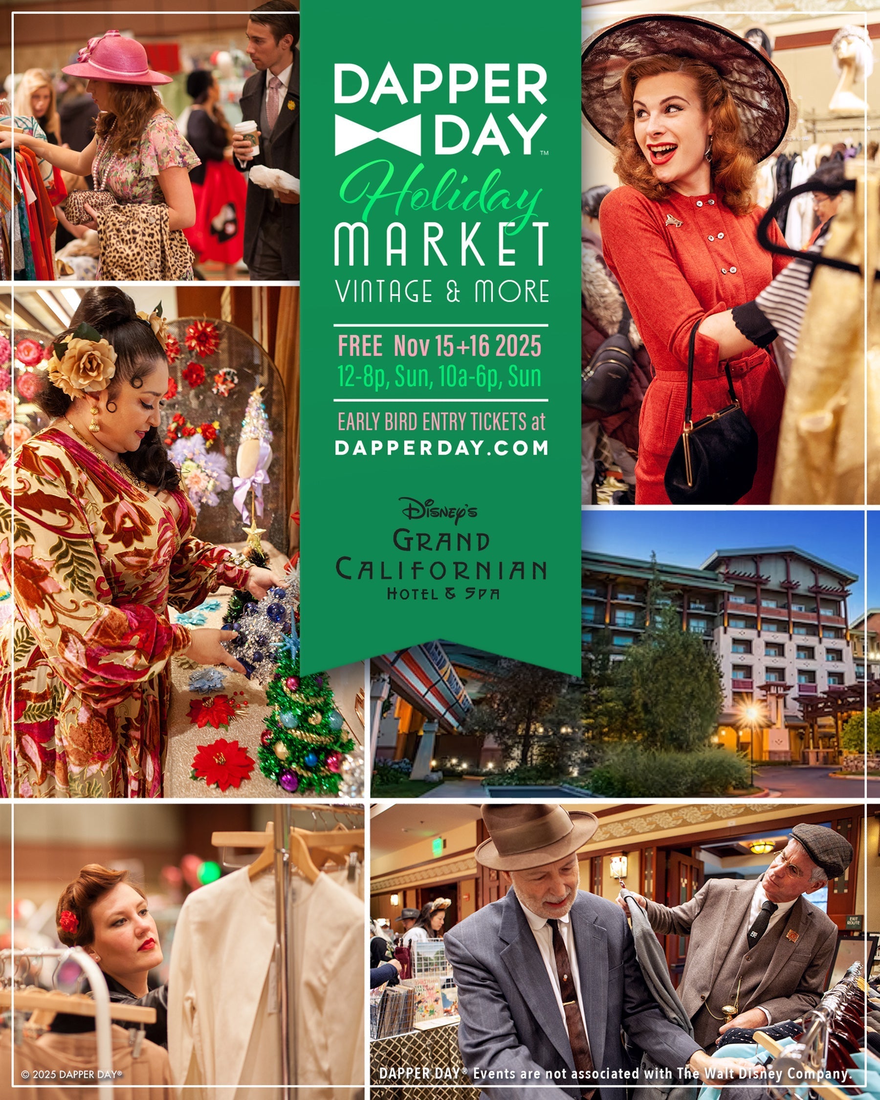 Dapper Day Holiday Market 2025 at Disney's Grand Californian Hotel & Spa featuring vintage fashion and holiday shopping