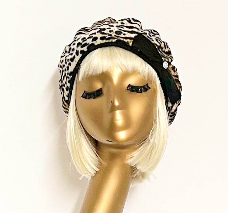 Beret Hat Leopard Faux Fur