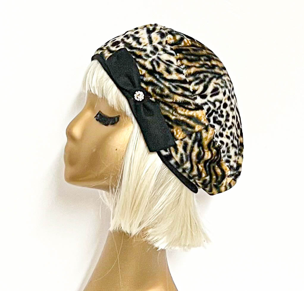 Beret Hat Leopard Faux Fur