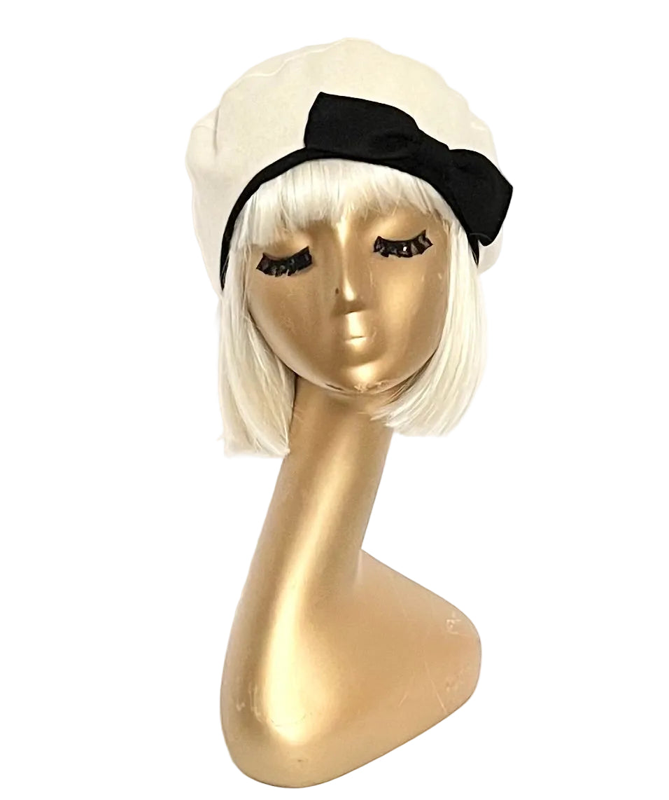 White Beret Hat Bow
