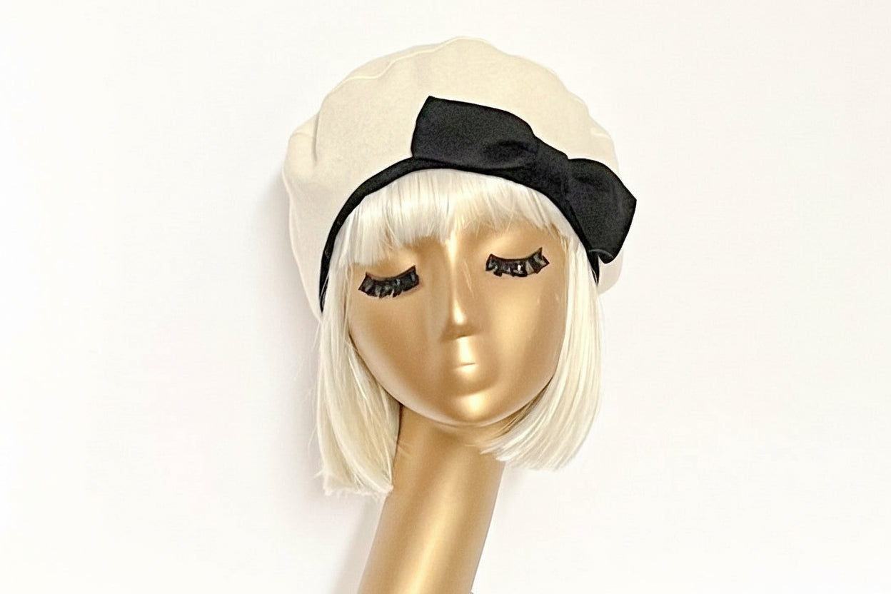White Beret Hat Bow