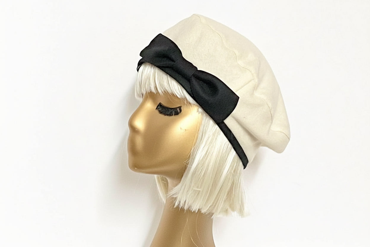 White Beret Hat Bow