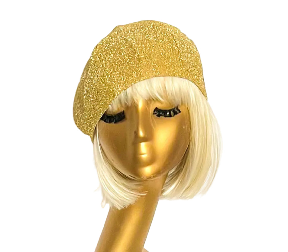 Gold Metallic Beret Hat