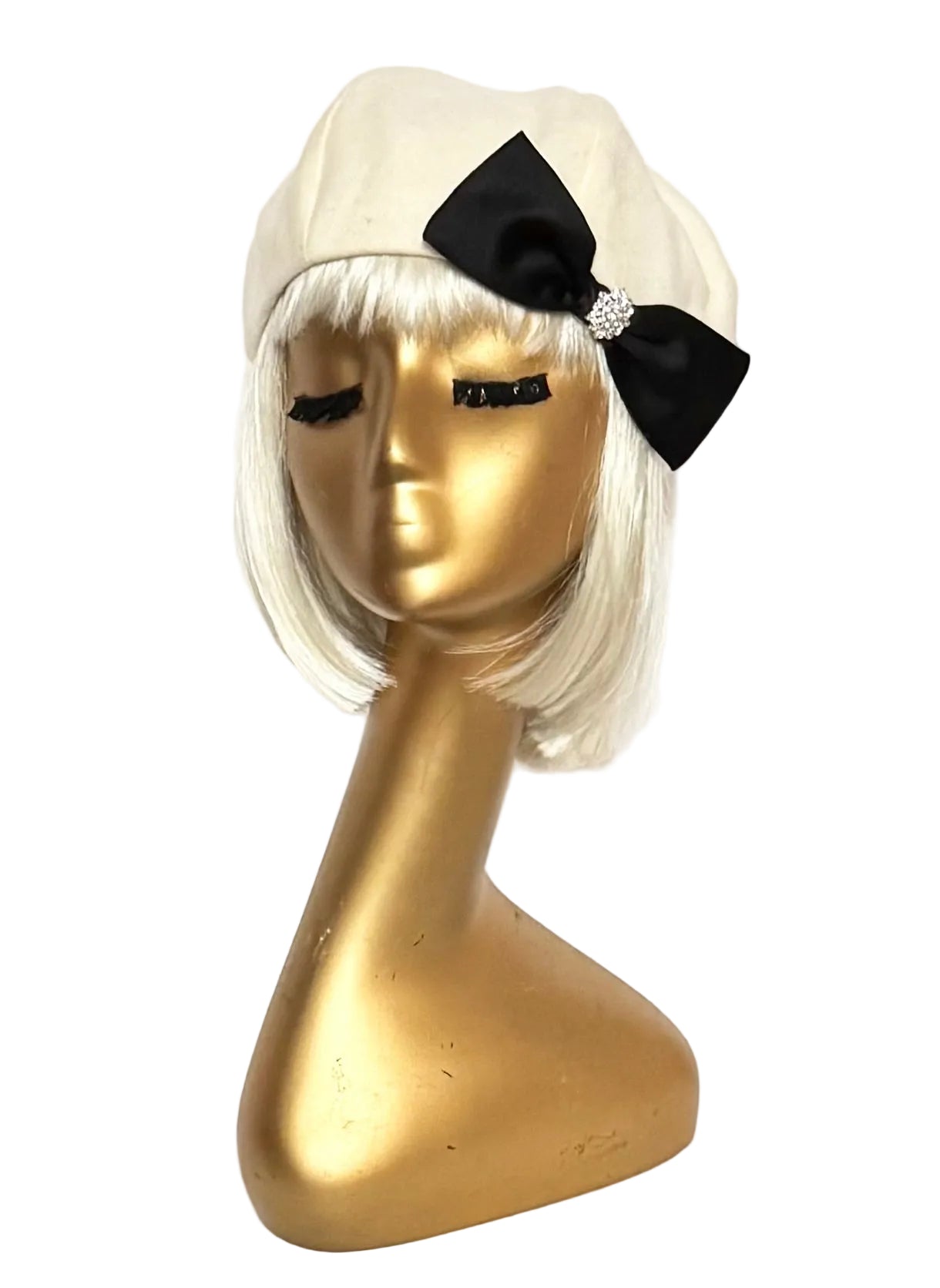 Off White Beret Satin Bow