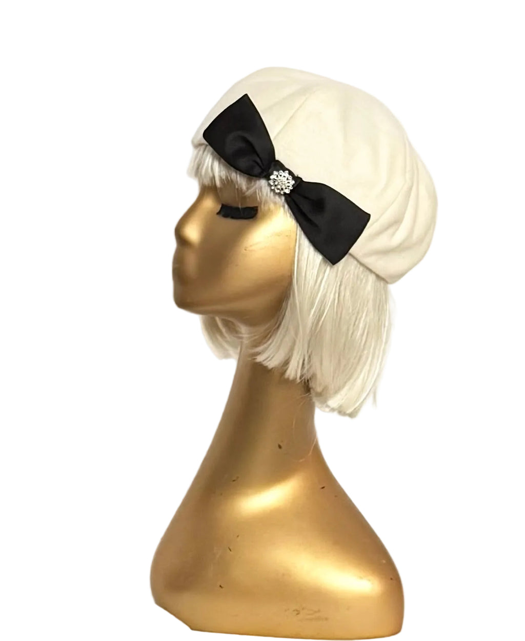 Off White Beret Satin Bow
