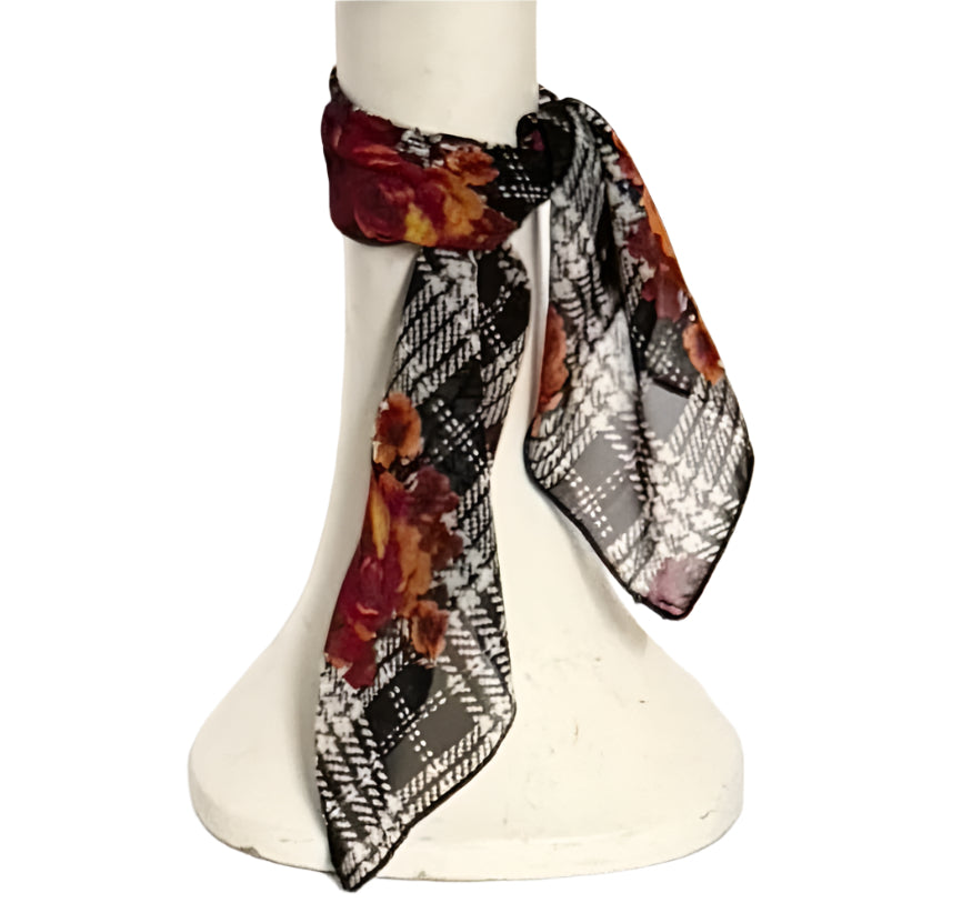 Black White Plaid Chiffon Scarf