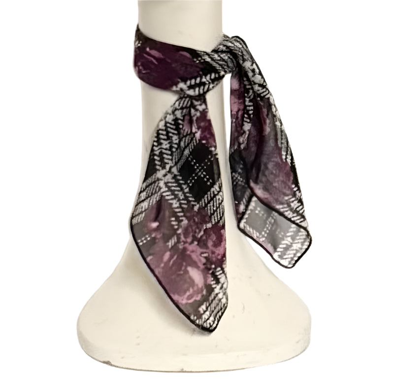 Black White Plaid Chiffon Scarf