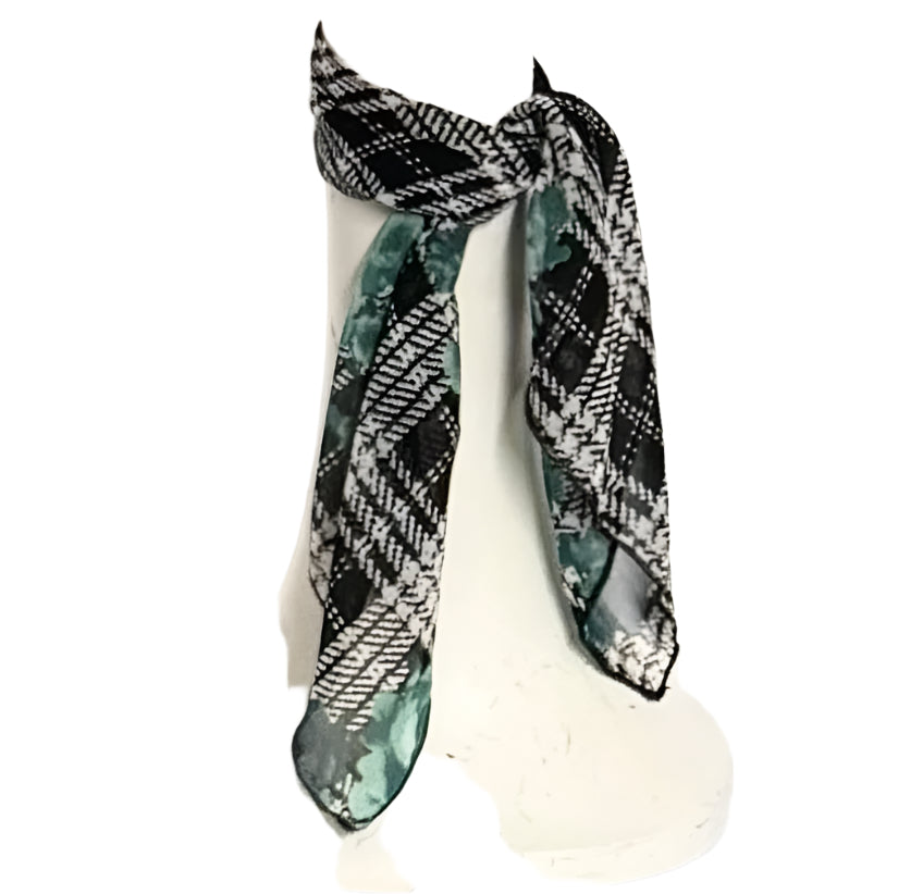 Black White Plaid Chiffon Scarf