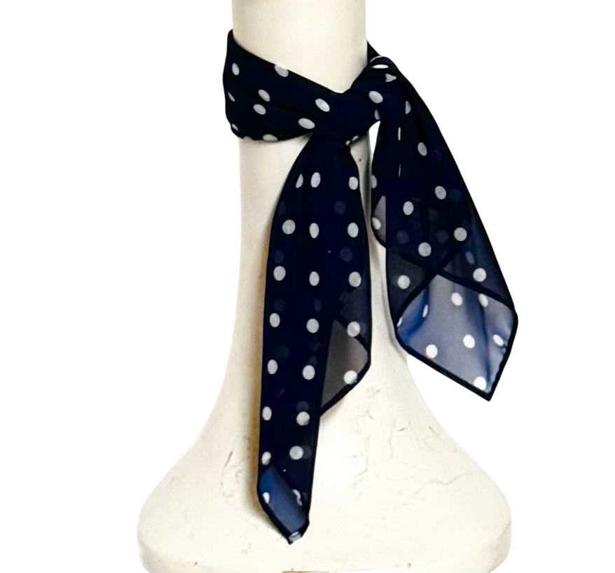 Navy Polka Dot Chiffon Scarf