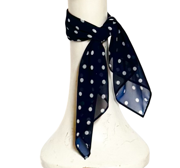 Navy Polka Dot Chiffon Scarf