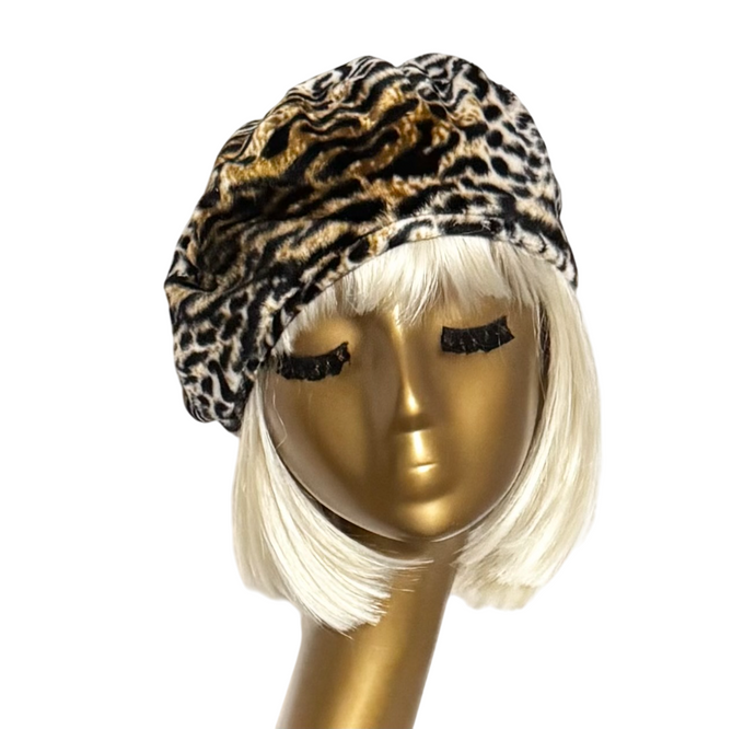 Beret Hat Leopard Faux Fur