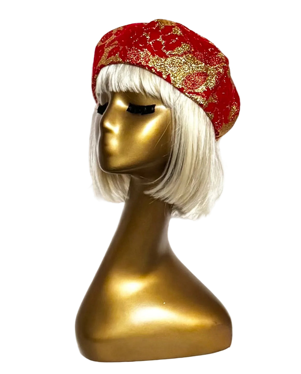 Lurex Gold Red Beret