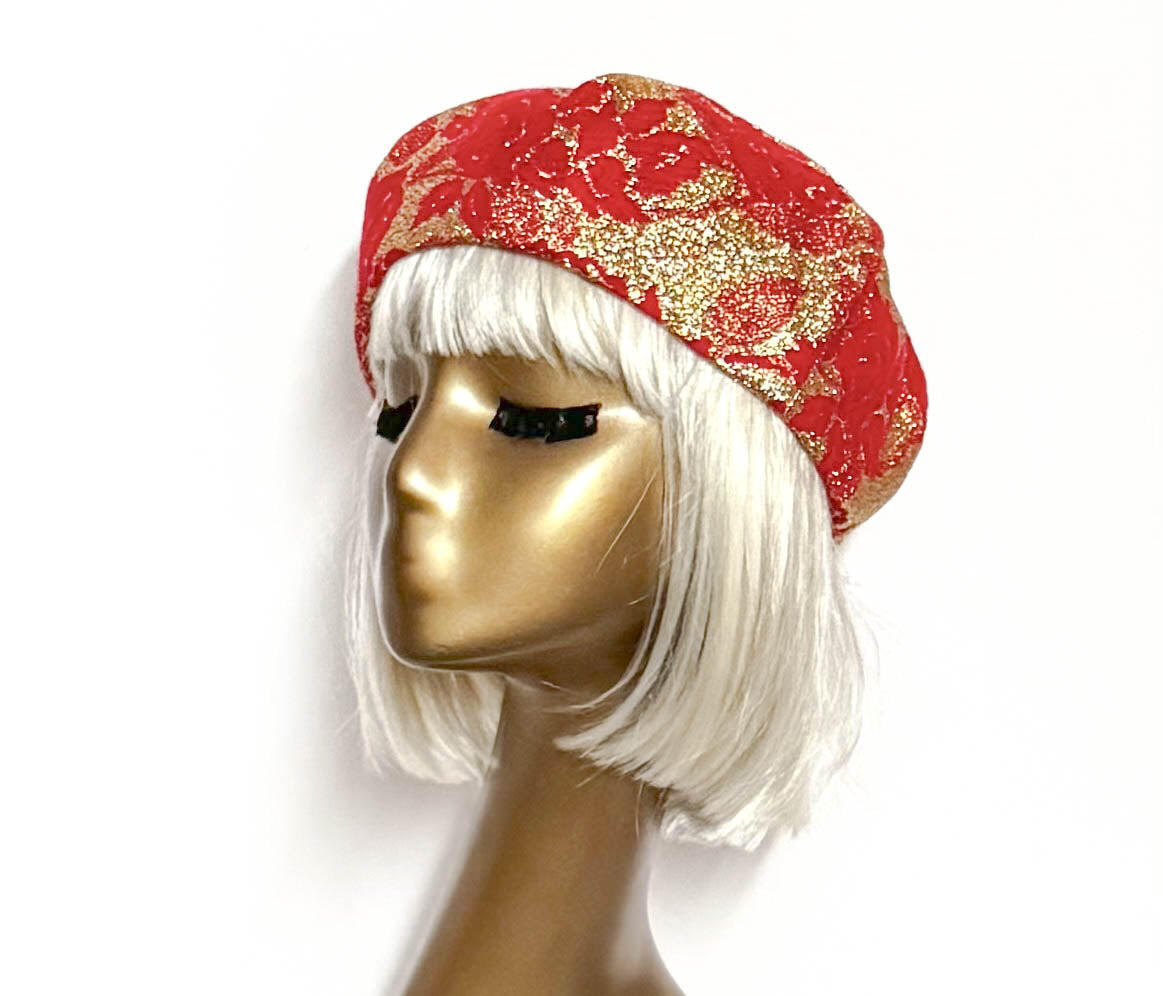 Lurex Gold Red Beret