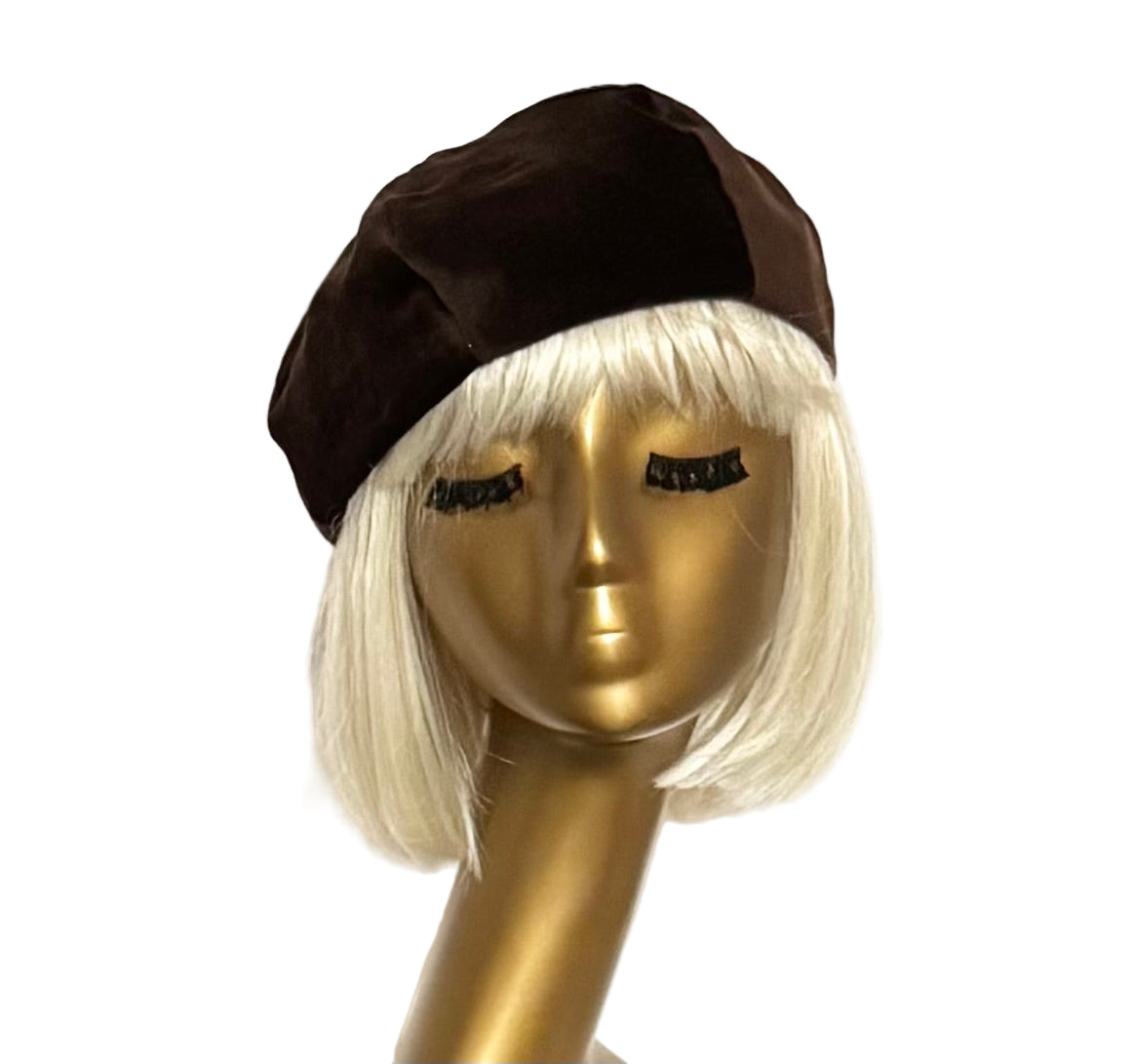 Brown Velveteen Beret Hat