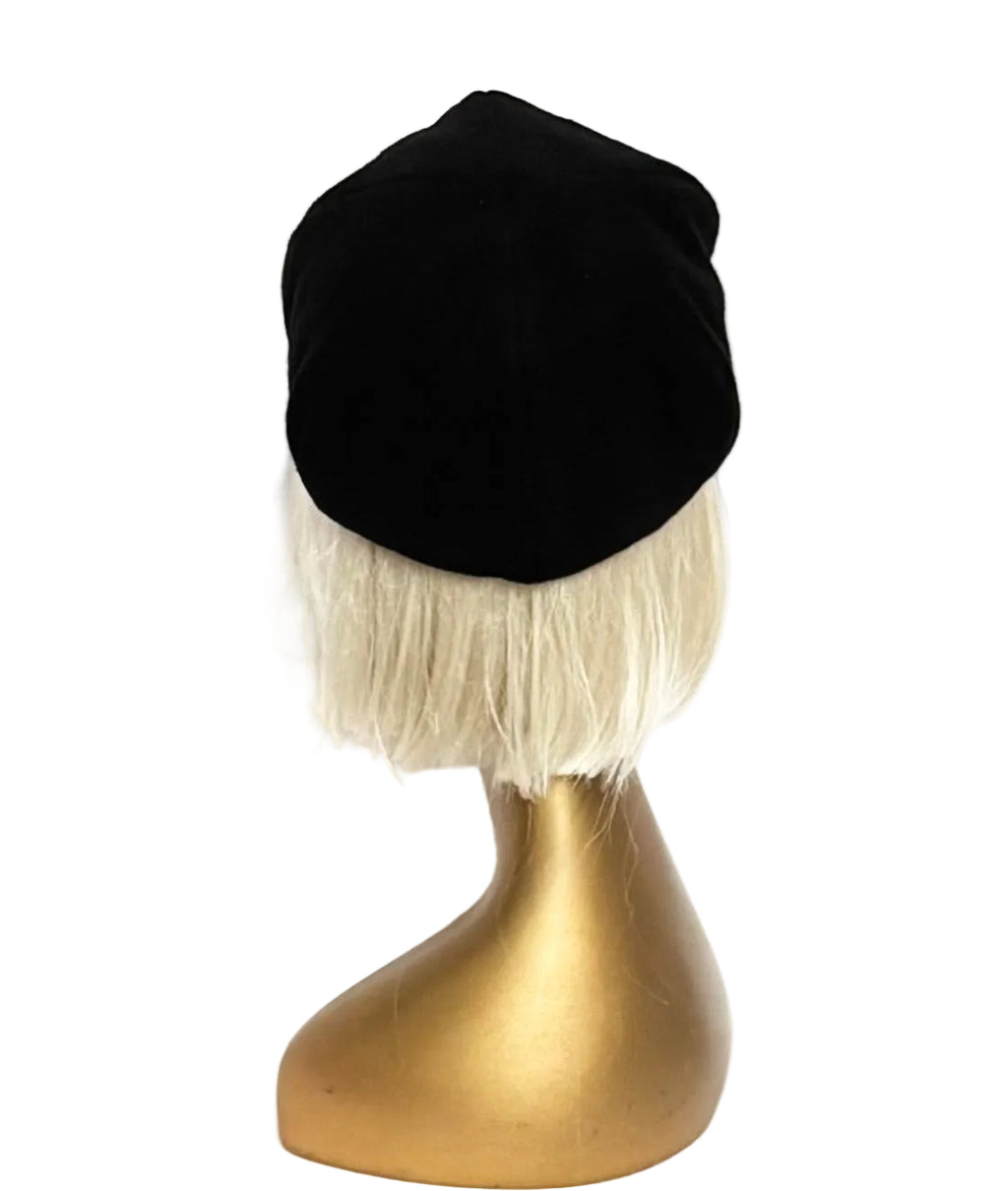 Black Wool Beret Plaid Flower