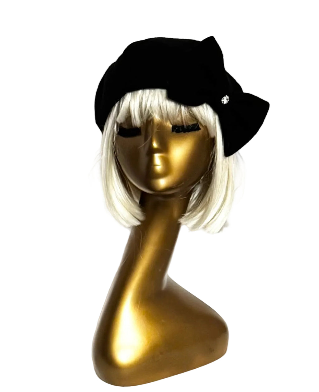 Black Wool Beret Bow