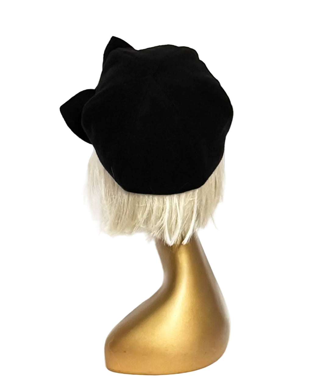 Black Wool Beret Bow