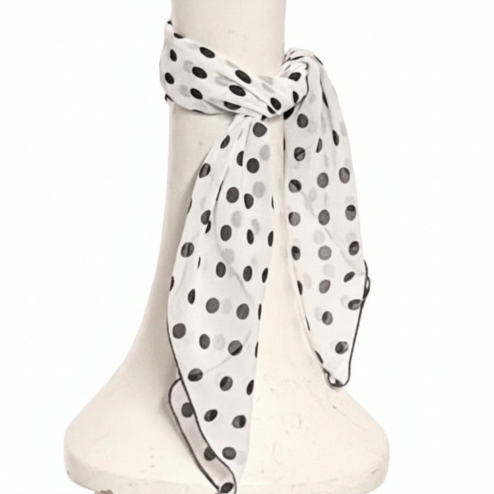 White Polka Dot Chiffon Scarf