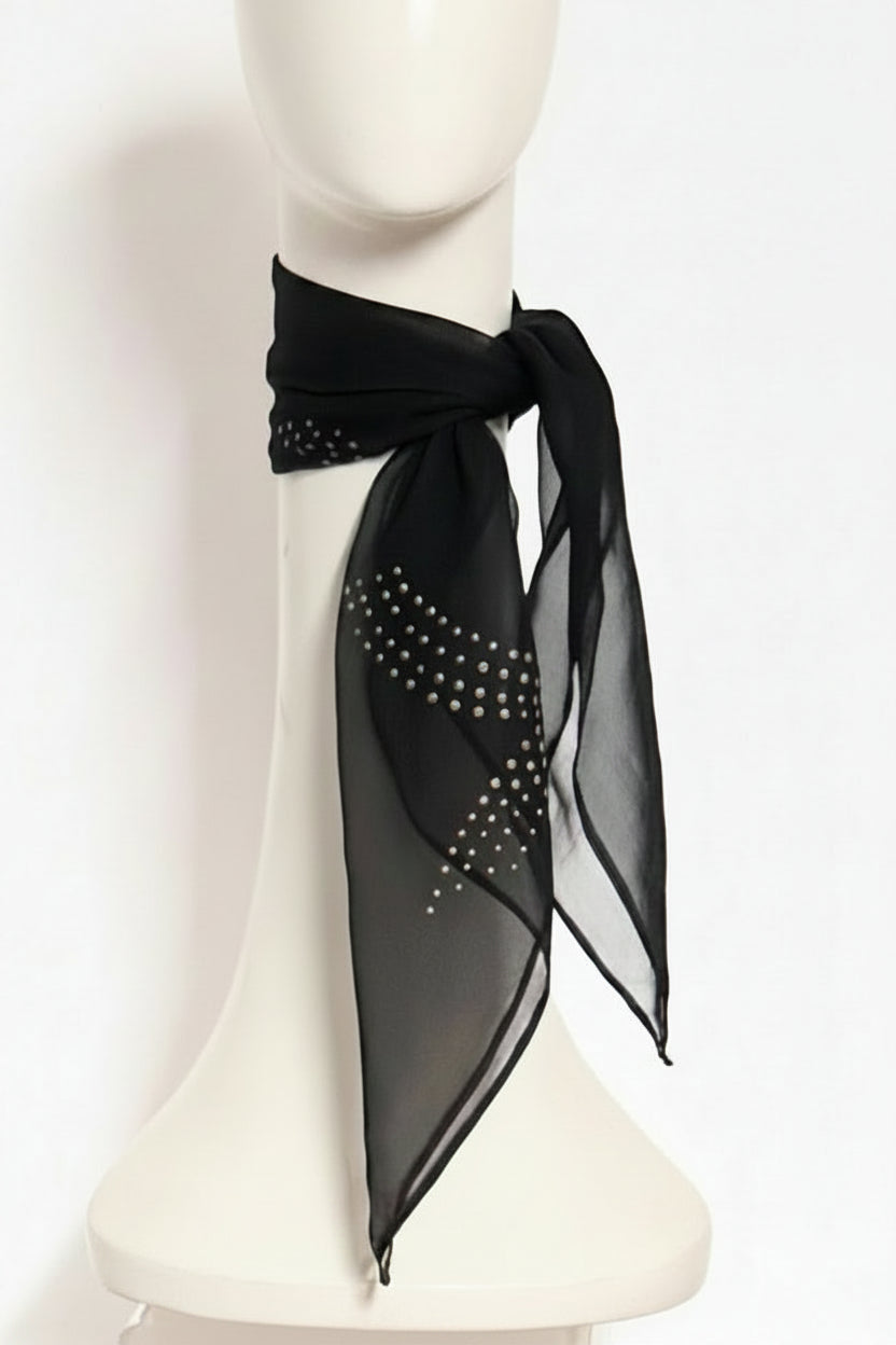 Silk Black Gold Dots Chiffon Scarf