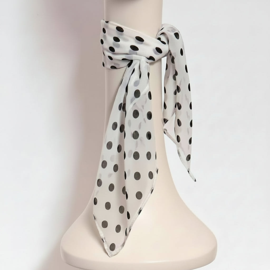 White Polka Dot Chiffon Scarf