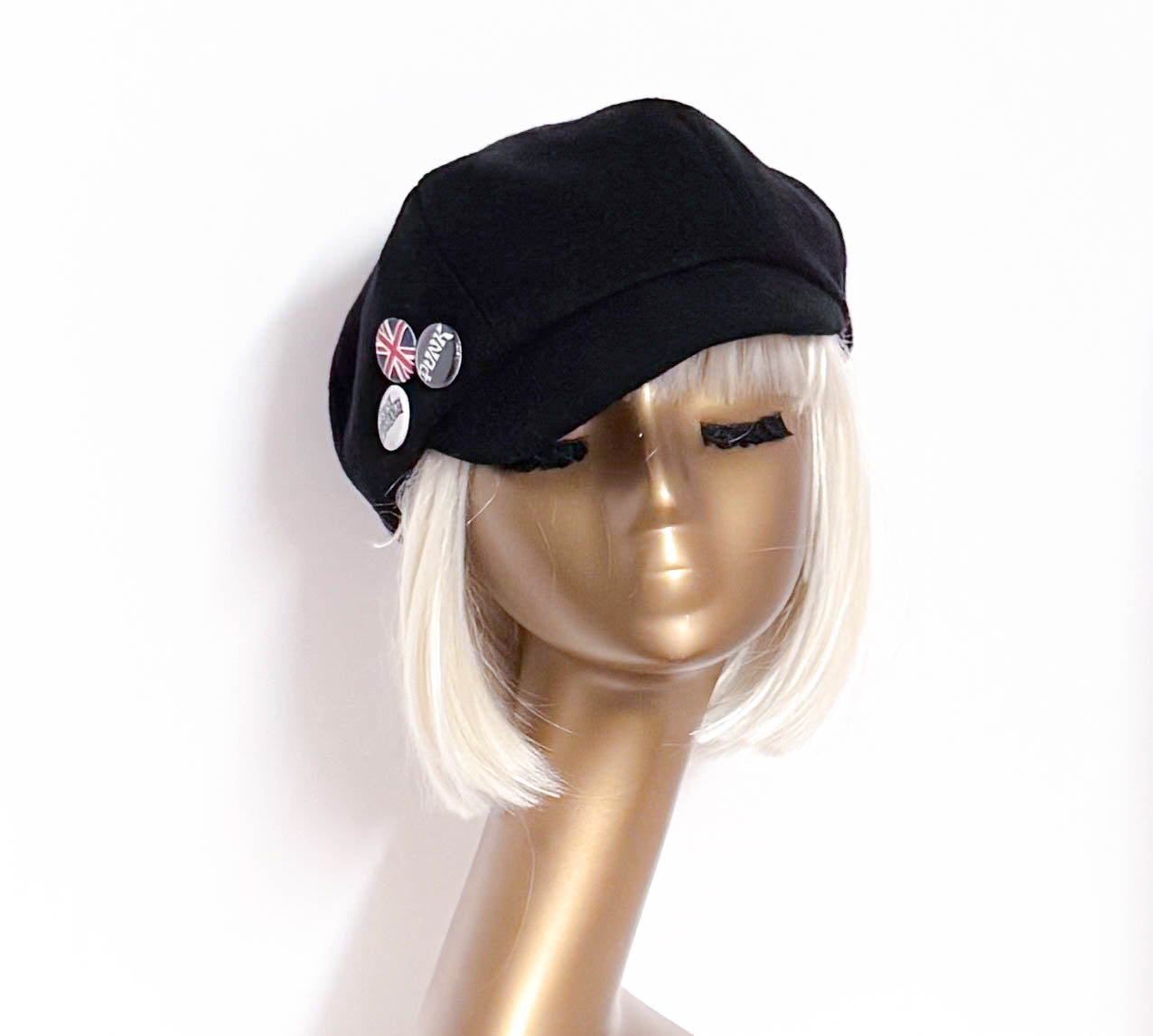 Black Wool Punk Pin Newsboy