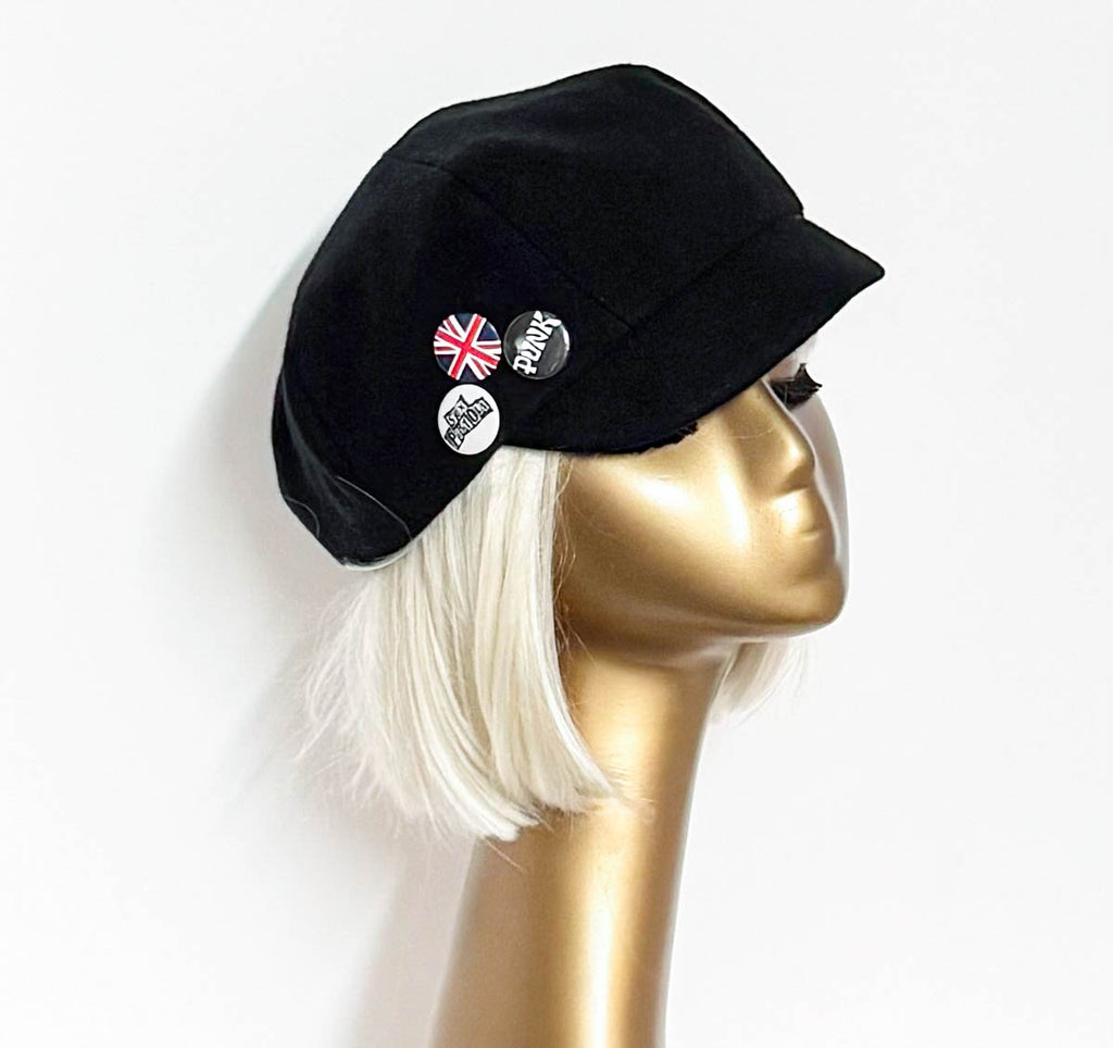 Black Wool Punk Pin Newsboy