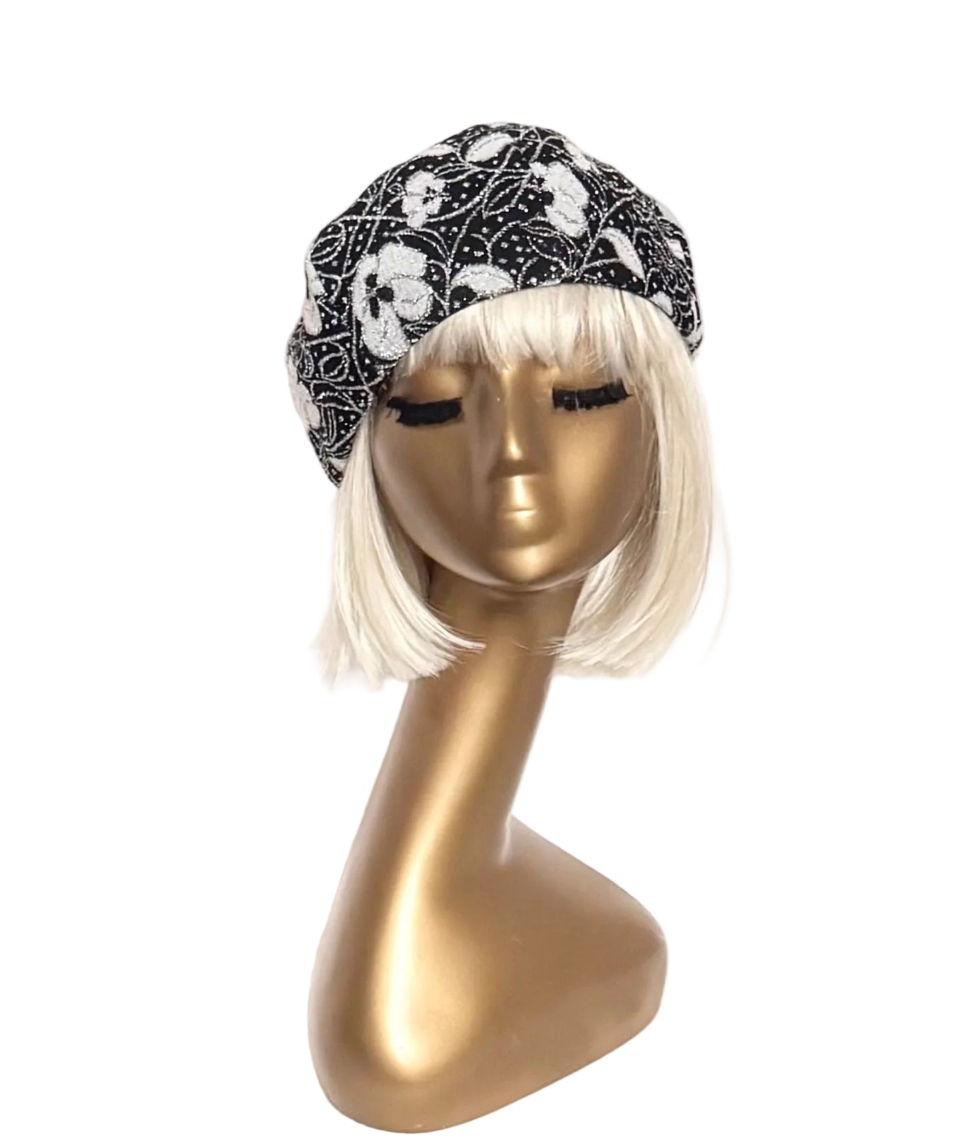 Floral Lurex Knit Beret