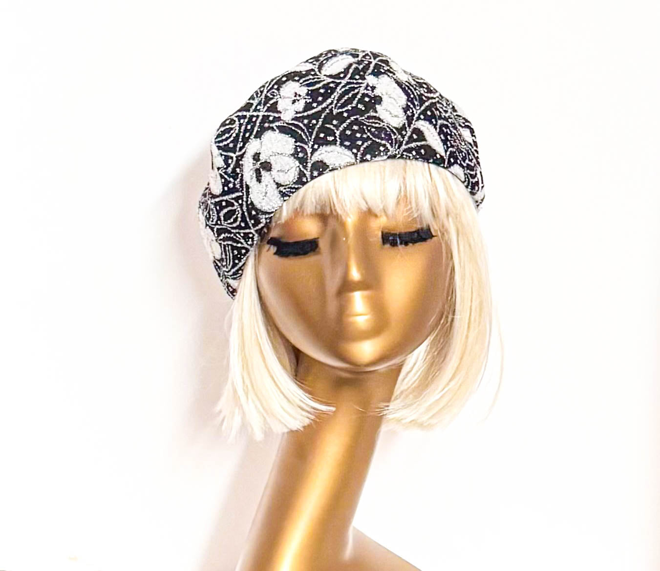 Floral Lurex Knit Beret