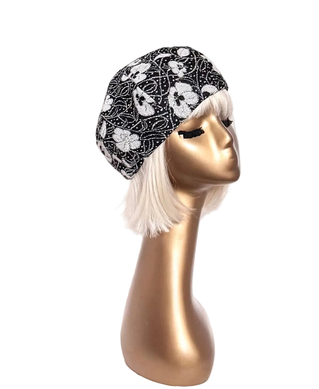 Floral Lurex Knit Beret