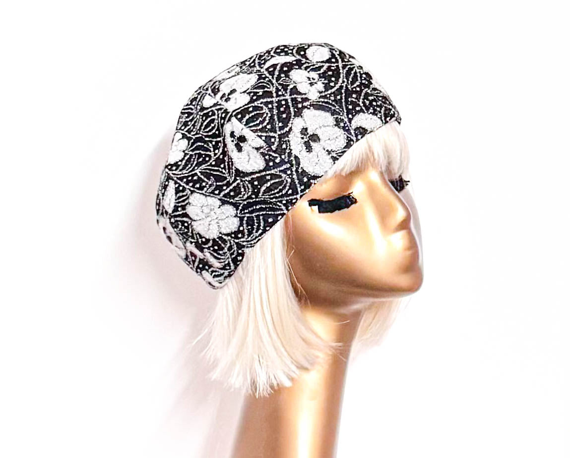 Floral Lurex Knit Beret