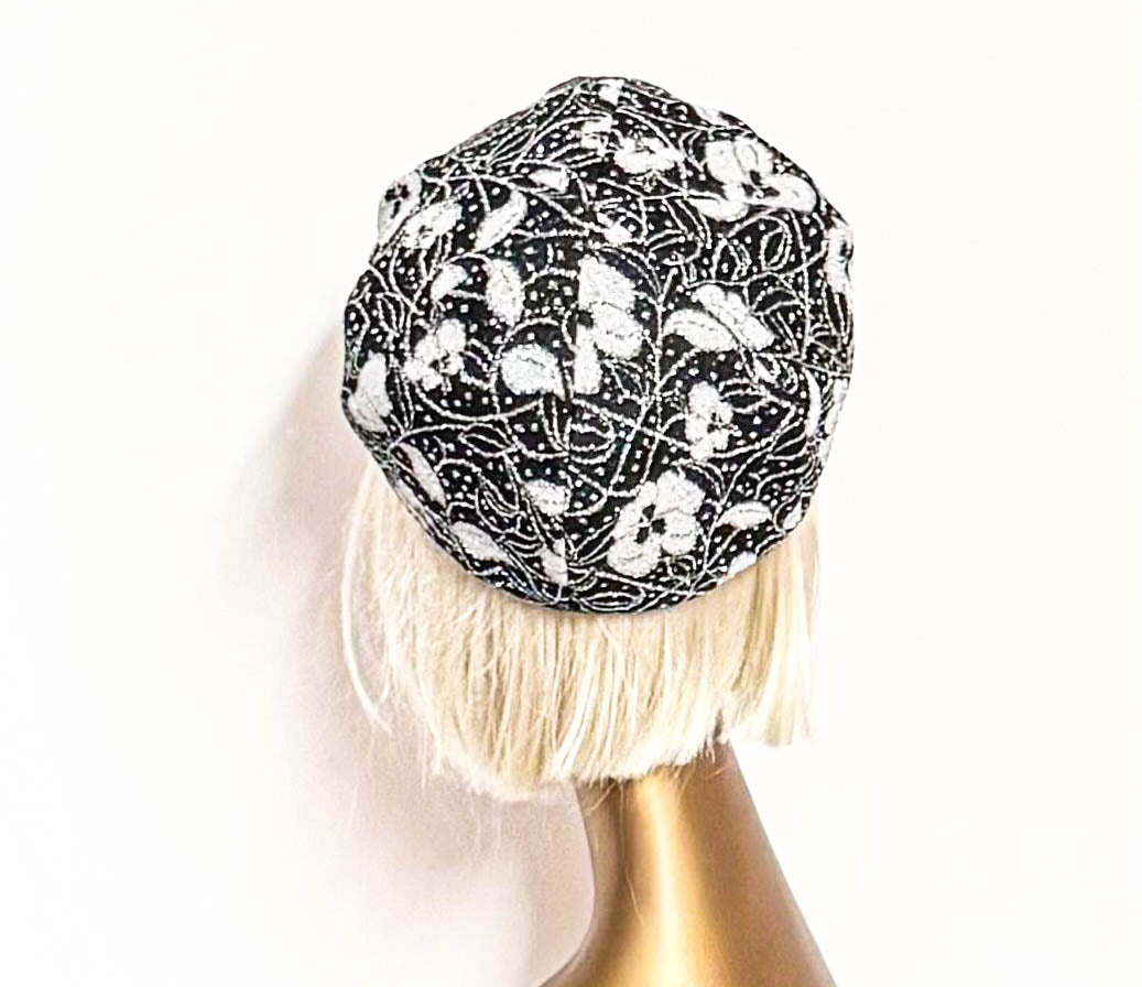 Floral Lurex Knit Beret