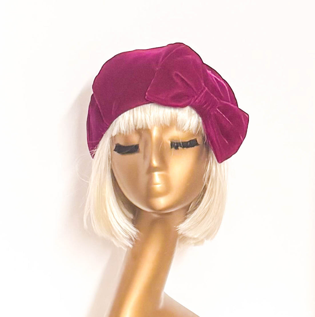 Burgundy Velvet Beret Bow