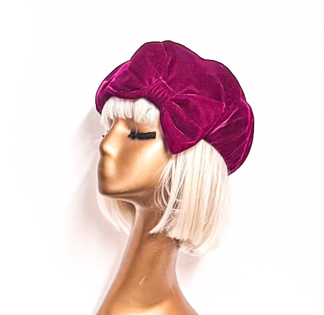 Burgundy Velvet Beret Bow