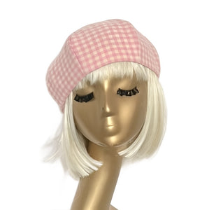 Pink Checkered Beret Hat