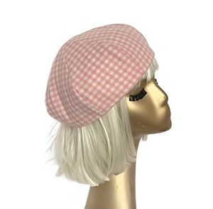 Pink Checkered Beret Hat