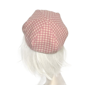 Pink Checkered Beret Hat