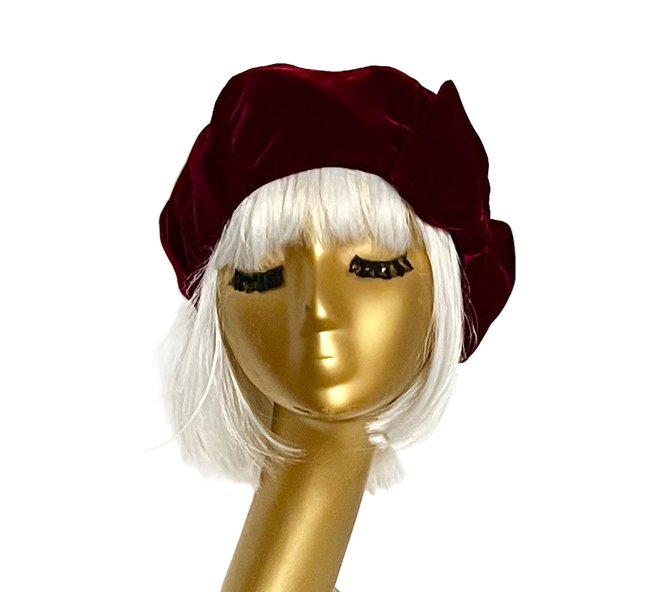 Burgundy Velvet Beret Bow