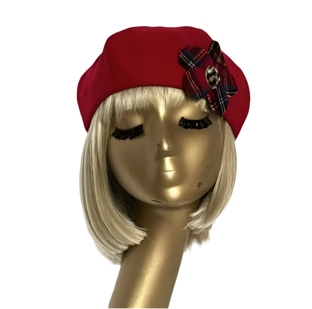 Beret Hat Plaid Flower
