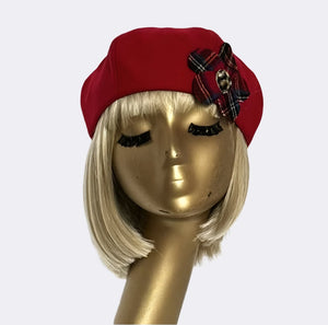 Beret Hat Plaid Flower