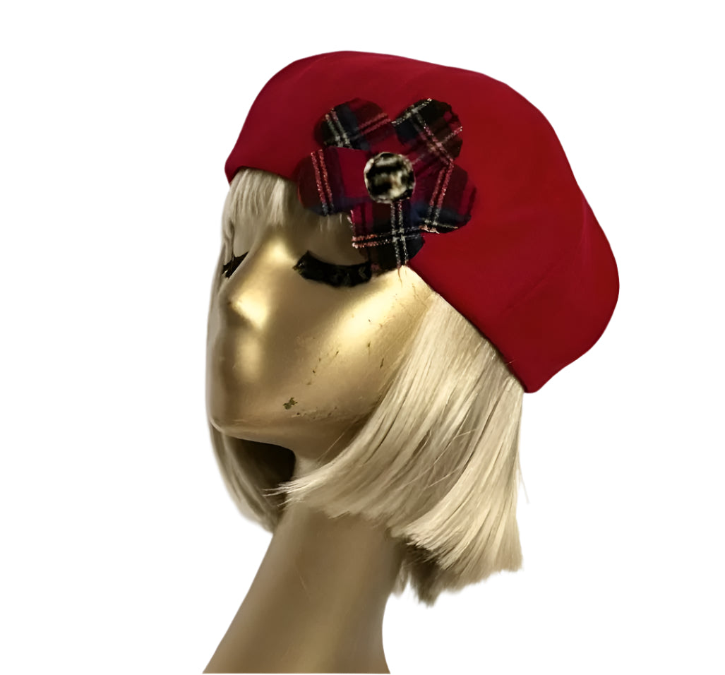 Beret Hat Plaid Flower