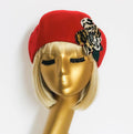 Red Wool Beret Leopard Flower