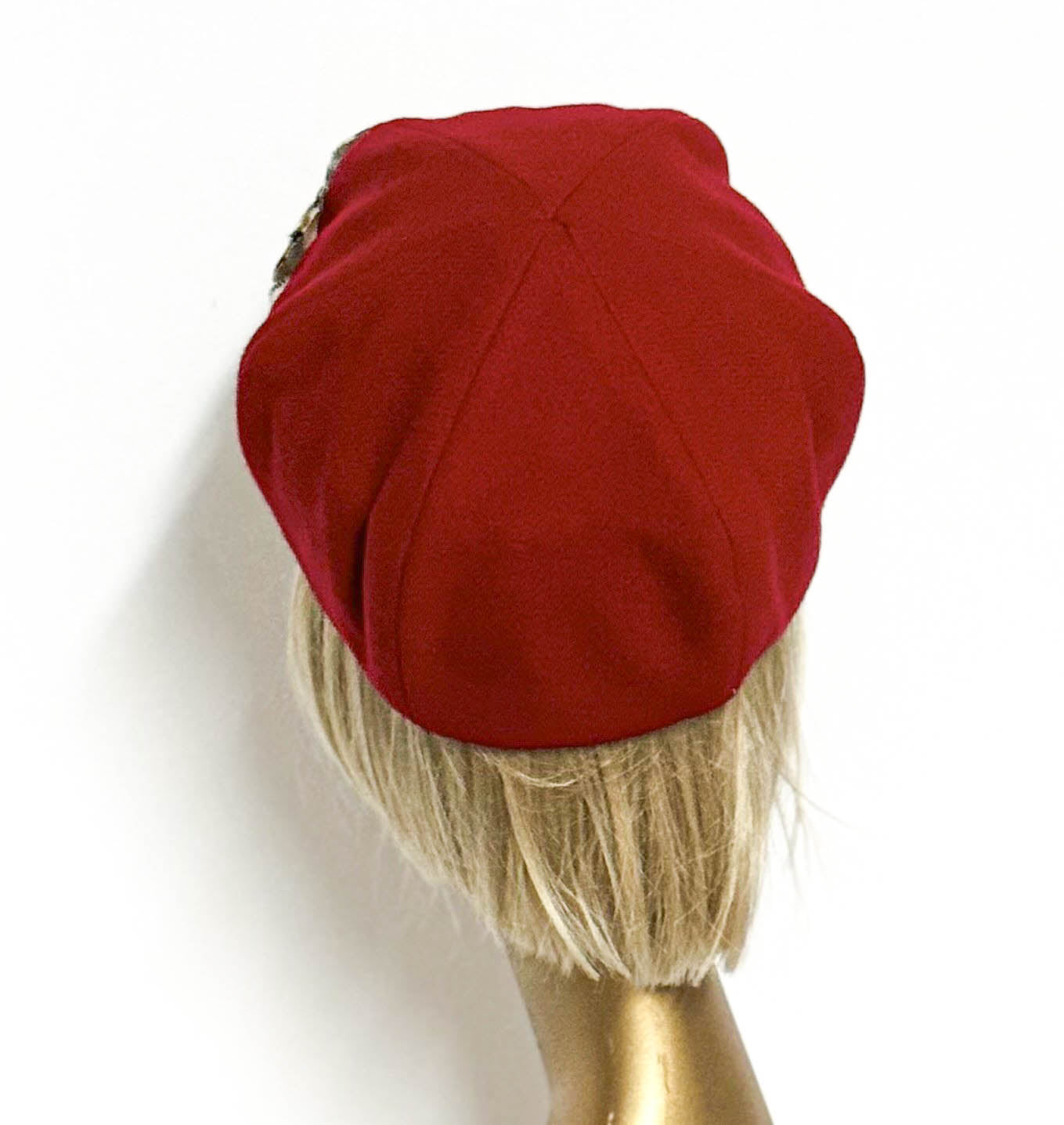 Red Wool Beret Leopard Flower