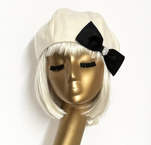 Off White Beret Satin Bow