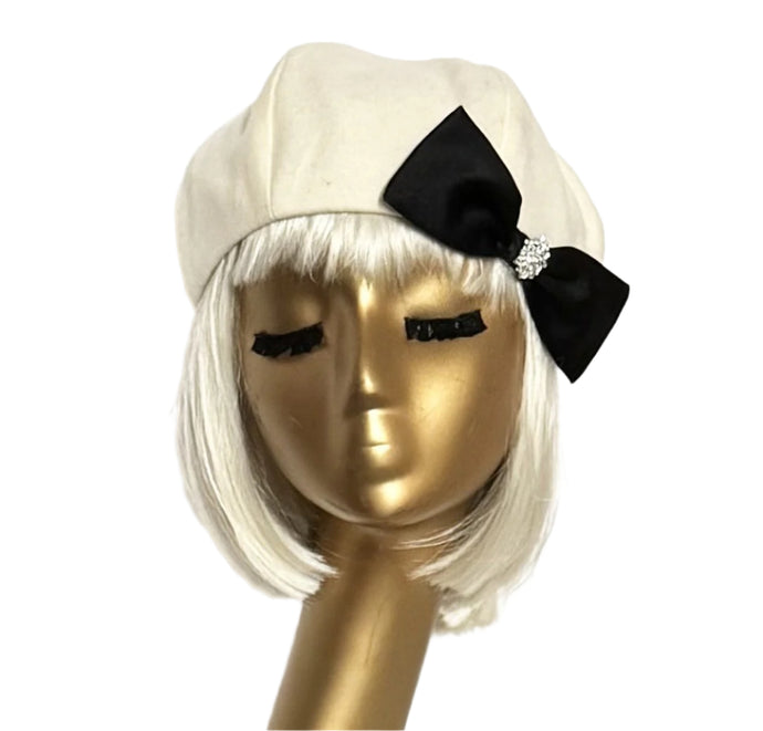 Off White Beret Satin Bow
