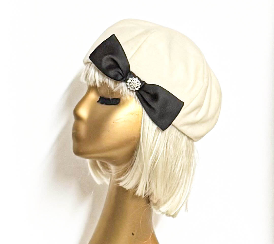 Off White Beret Satin Bow