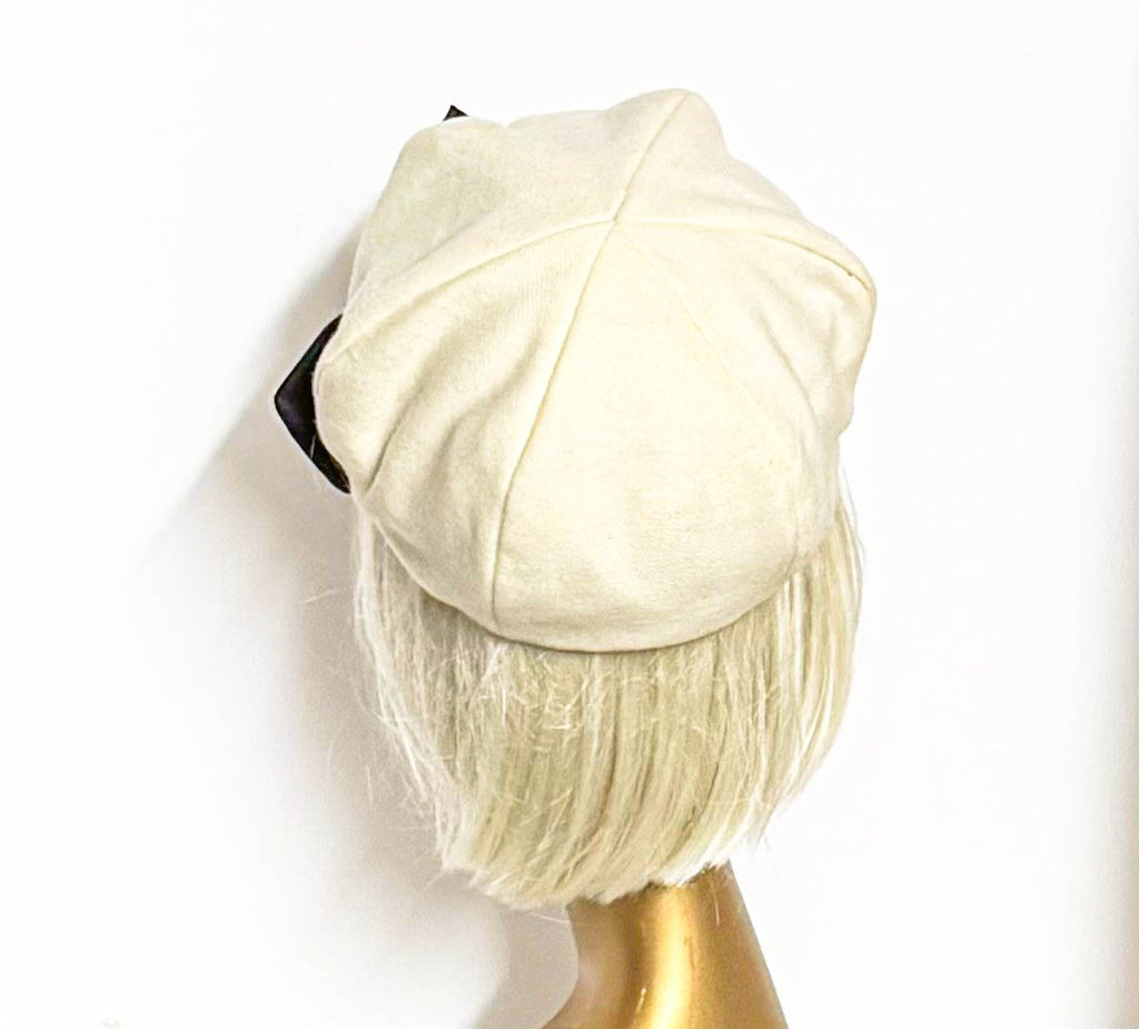 Off White Beret Satin Bow