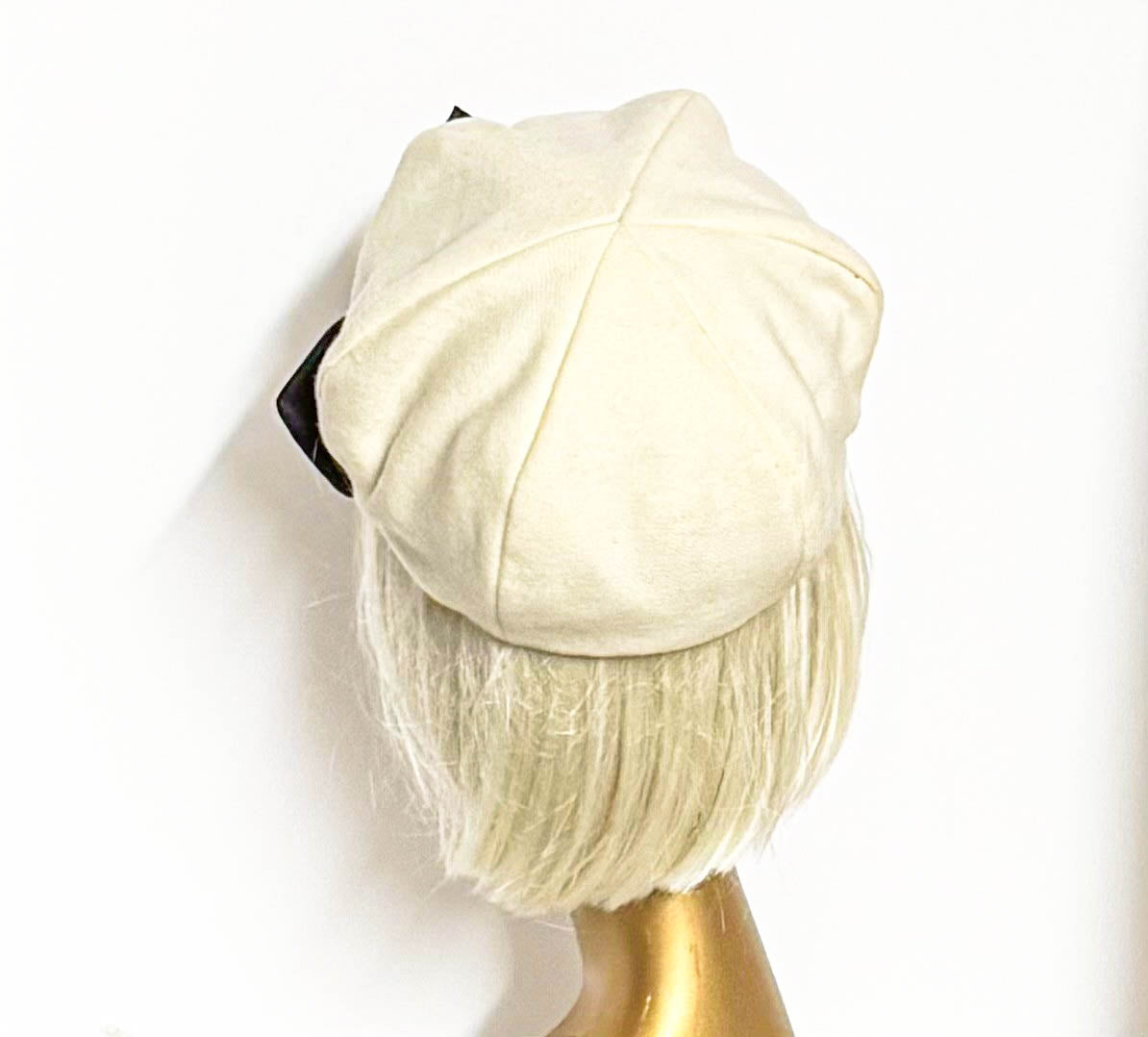 Off White Beret Satin Bow