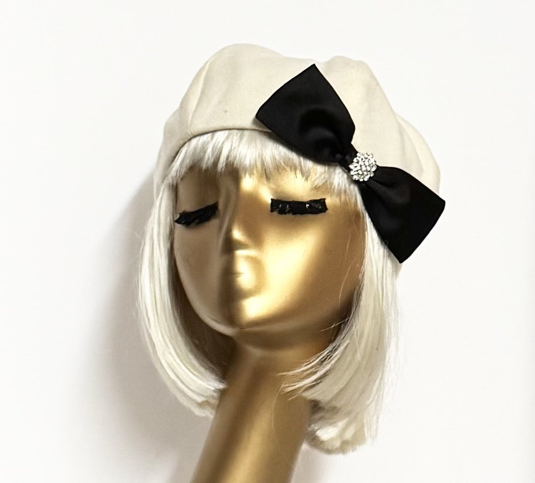 Off White Beret Satin Bow