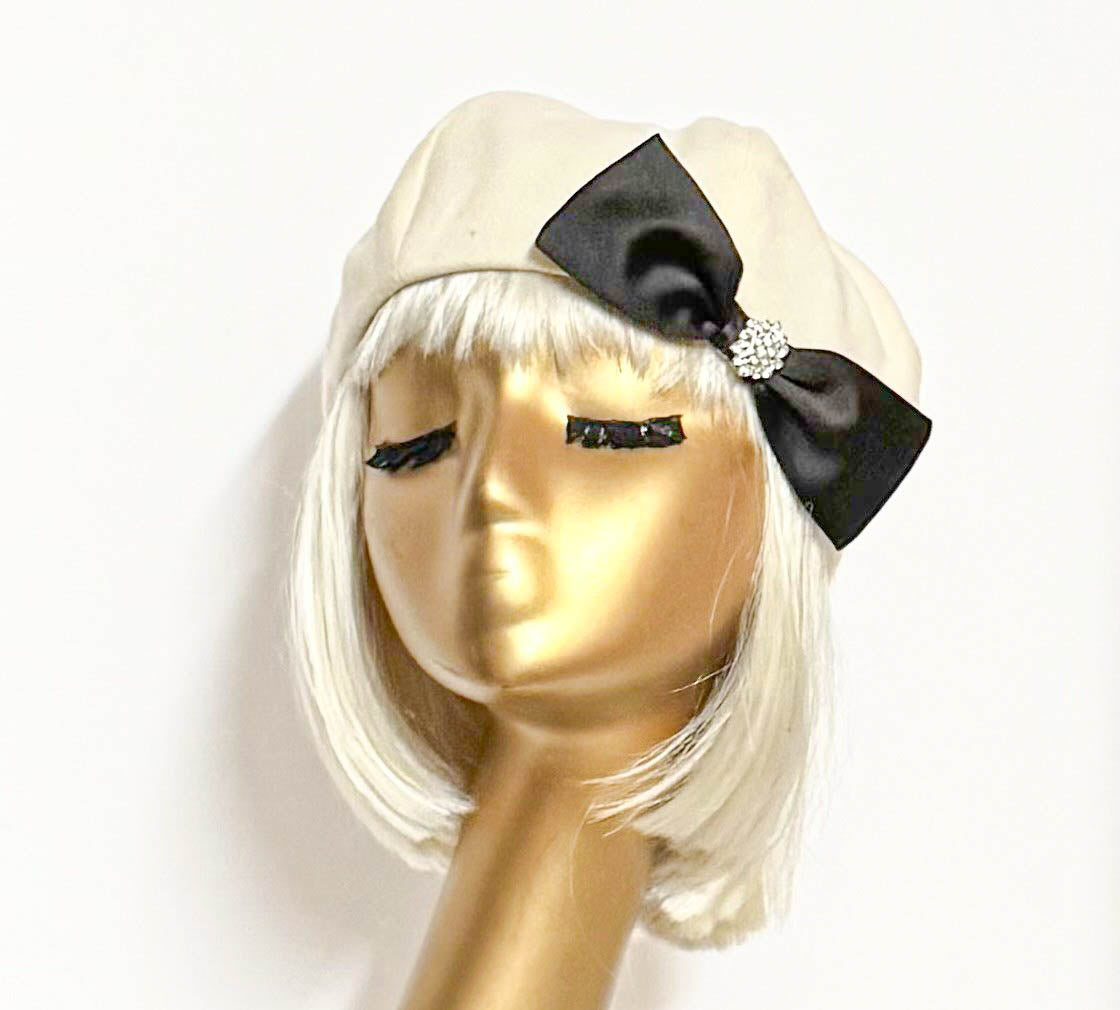 Off White Beret Satin Bow