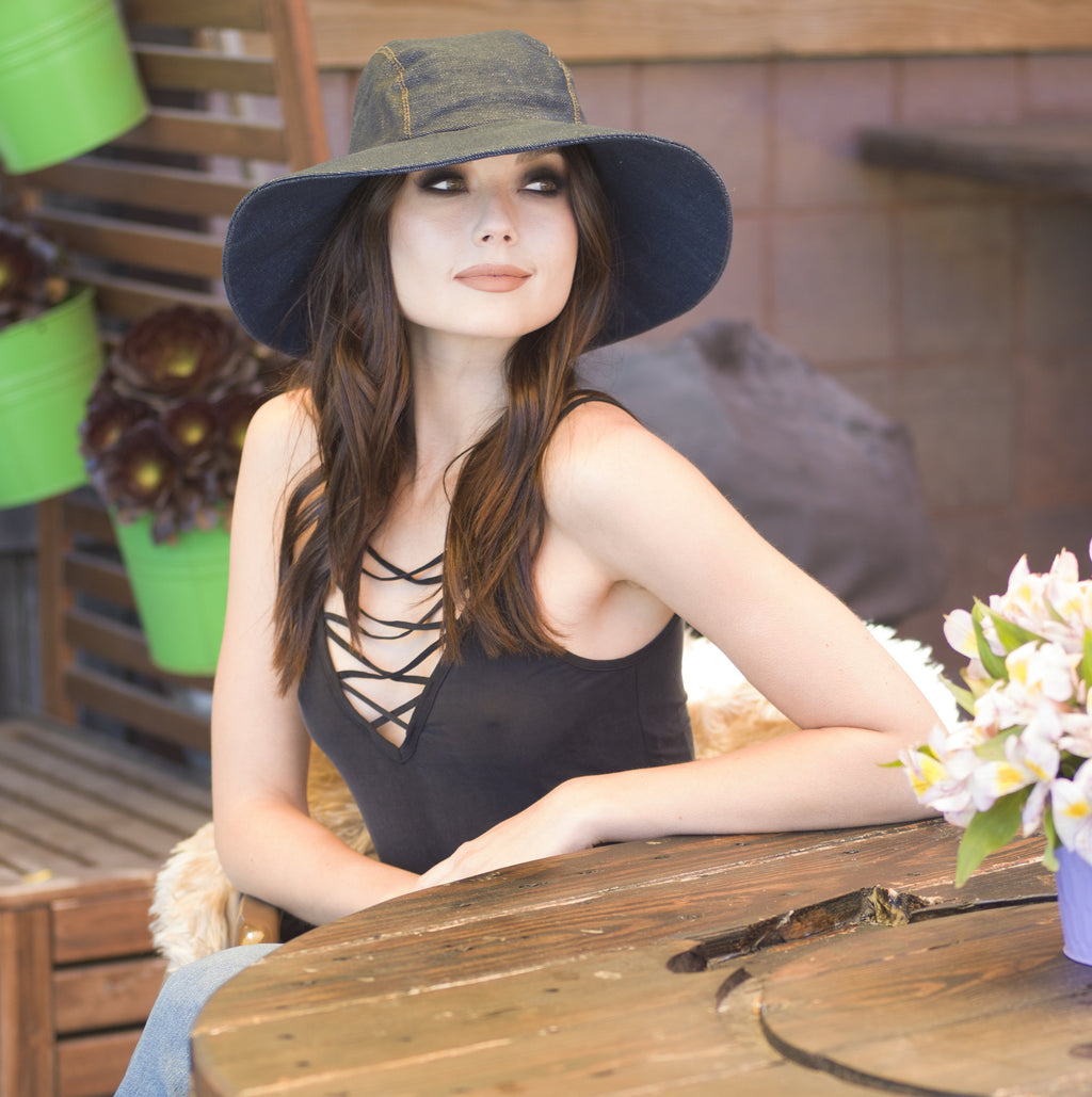 Wide Brim Denim Hat